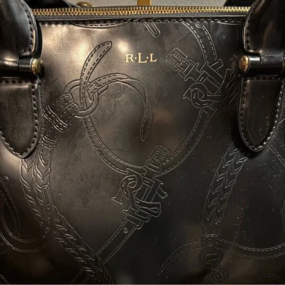Lauren Ralph Lauren Taylor Black Embossed Satchel - Picture 5 of 11
